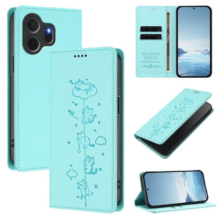 Cute Cats Embossed Magnetic RFID Vegan Leather Phone Case, For TCL K70 4G / K70 Power 4G, For TCL NxtPaper 70 Pro 5G, For TCL K32 5G / K33 5G, For TCL NxtPaper 60 Ultra 5G, For TCL 60 SE NxtPaper 5G, For TCL 50 LE / TCL K23 / TCL K24                   ...