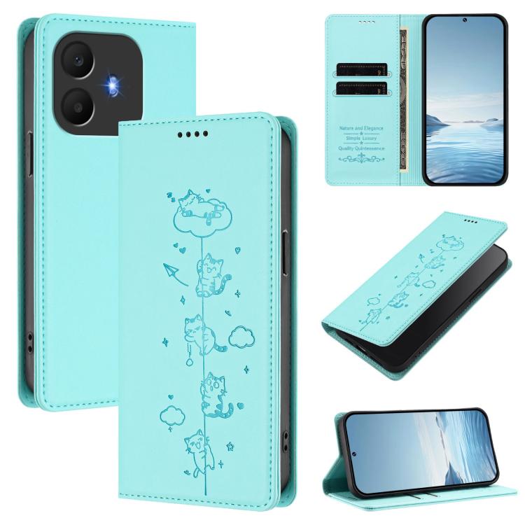 Cute Cats Embossed Magnetic RFID Vegan Leather Phone Case, For TCL K70 4G / K70 Power 4G, For TCL NxtPaper 70 Pro 5G, For TCL K32 5G / K33 5G, For TCL NxtPaper 60 Ultra 5G, For TCL 60 SE NxtPaper 5G, For TCL 50 LE / TCL K23 / TCL K24                   ...