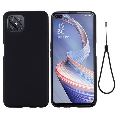 Black full-coverage liquid silicone phone case with lanyard, camera cutouts and raised edges