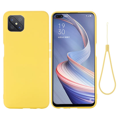 Yellow full-coverage liquid silicone phone case with lanyard, camera cutouts and raised edges