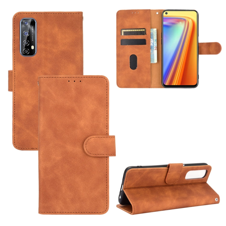 Brown PU leather magnetic flip phone case with card slots and wallet pocket, horizontal view