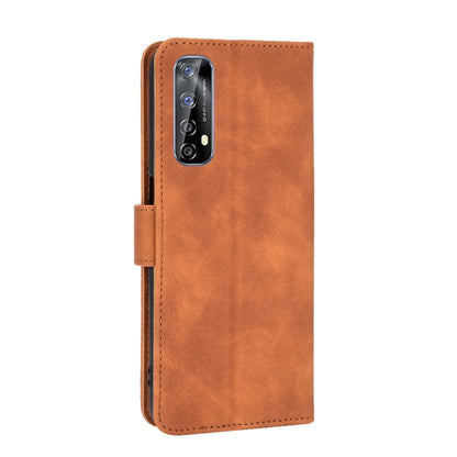 Brown PU leather flip phone case with cutout for rear camera, front cover open