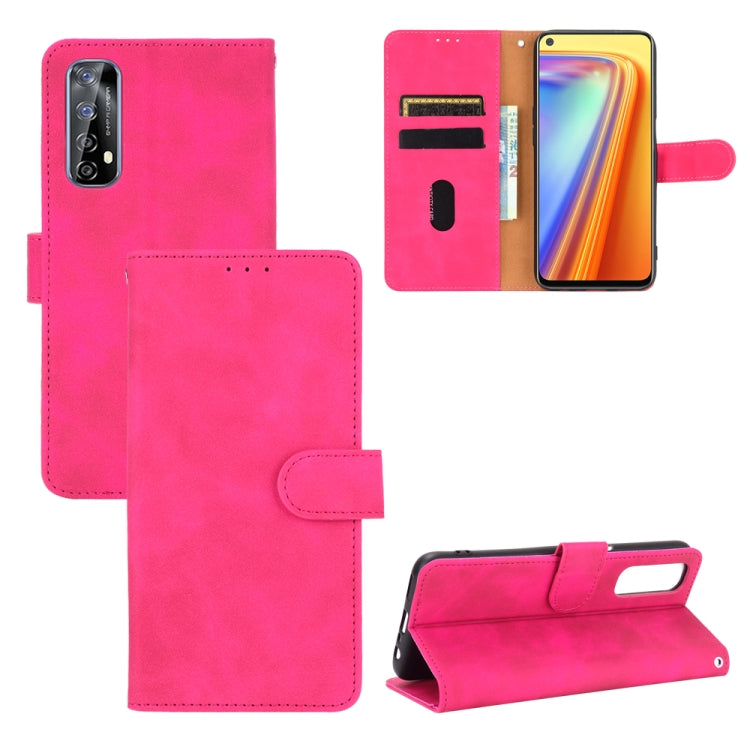 Rose red PU leather magnetic flip phone case with card slots and wallet pocket, horizontal view