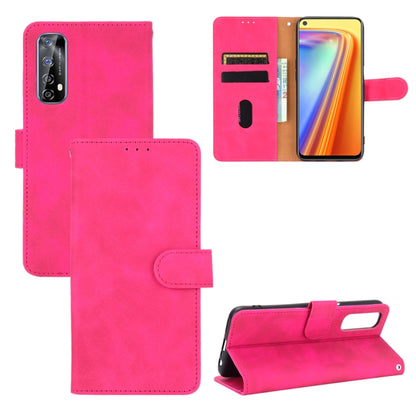 Rose red PU leather magnetic flip phone case with card slots and wallet pocket, horizontal view