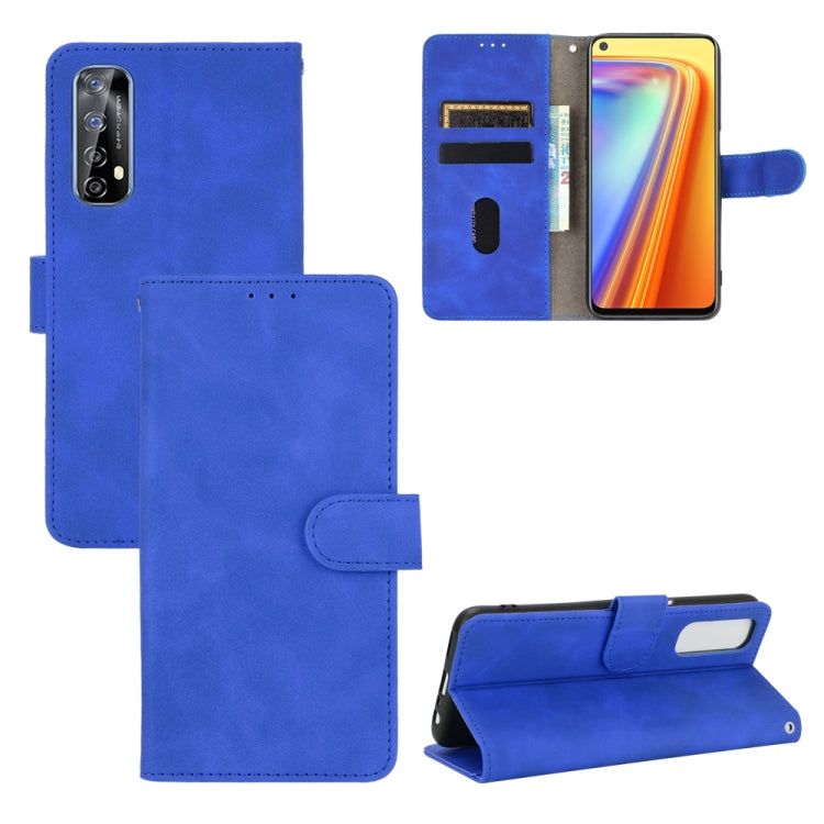 Blue PU leather magnetic flip phone case with card slots and wallet pocket, horizontal view