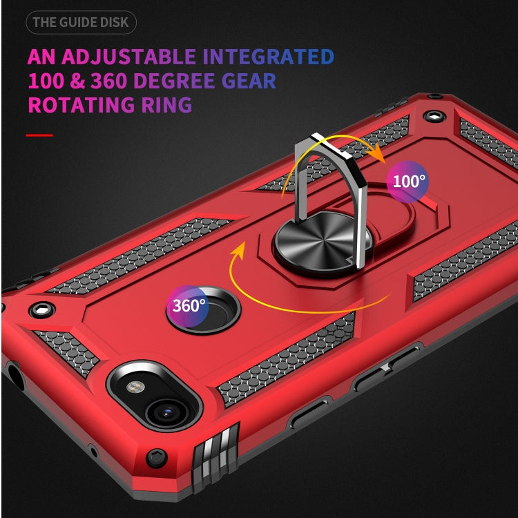 Shockproof TPU + PC protective phone case in red with adjustable rotating ring holder.