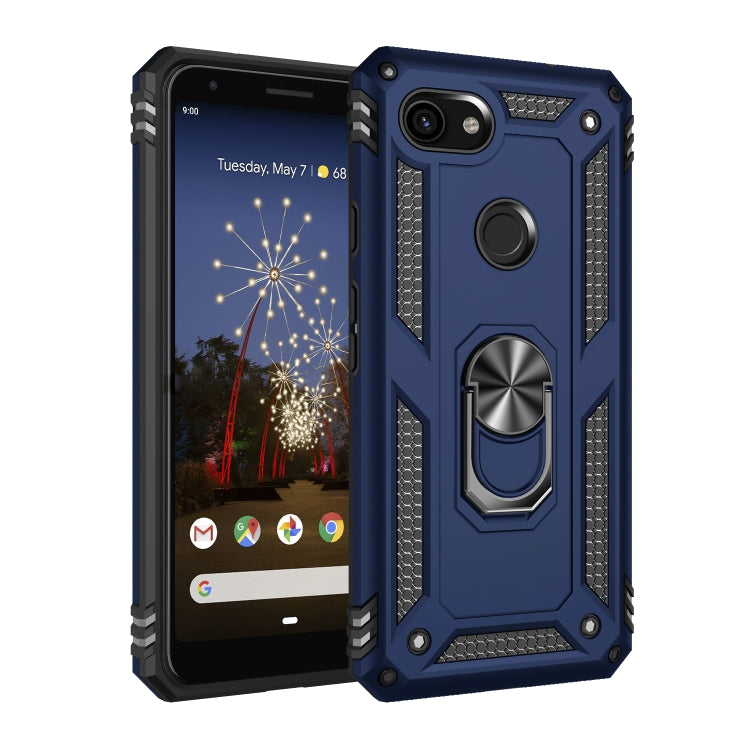 Shockproof phone case with rotating ring holder, rugged TPU+PC, blue