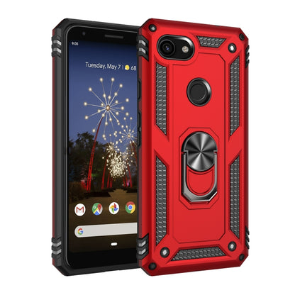 Shockproof phone case with rotating ring holder, rugged TPU+PC, red