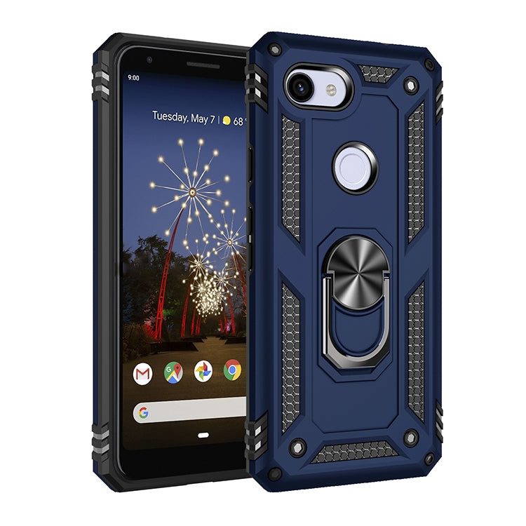 Shockproof phone case with rotating ring holder, rugged TPU+PC, blue