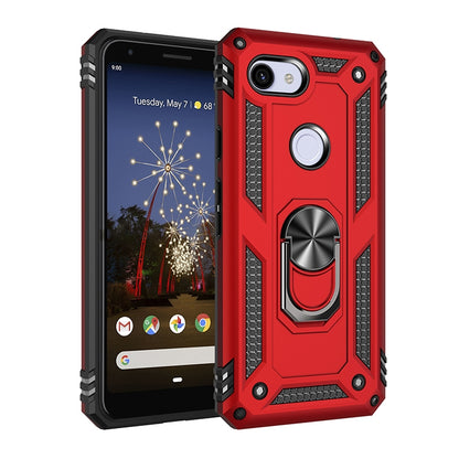 Shockproof phone case with rotating ring holder, rugged TPU+PC, red