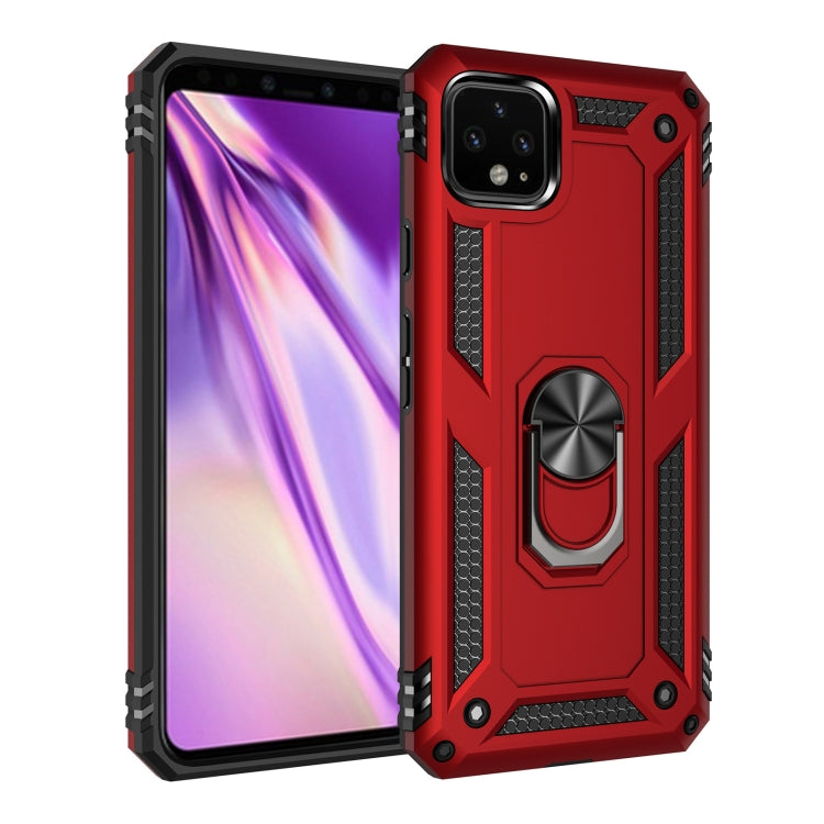 Shockproof phone case with rotating ring holder, rugged TPU+PC, red