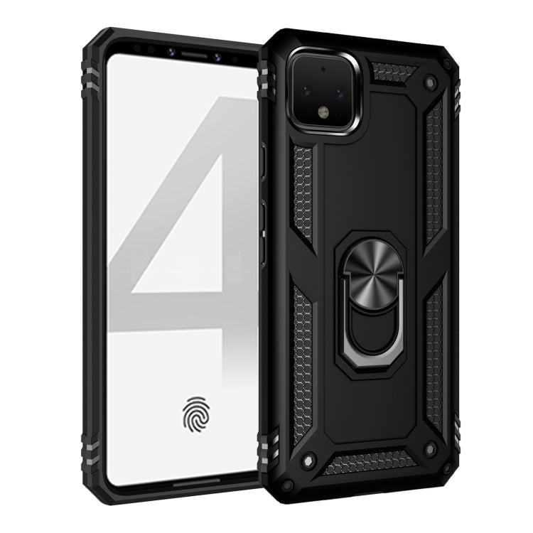 Shockproof phone case with rotating ring holder, rugged TPU+PC, black