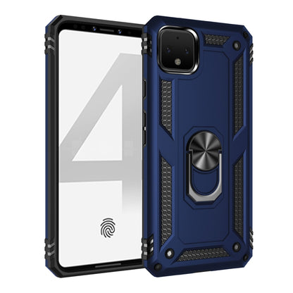 Shockproof phone case with rotating ring holder, rugged TPU+PC, blue