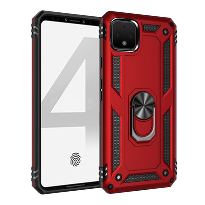 Shockproof phone case with rotating ring holder, rugged TPU+PC, red