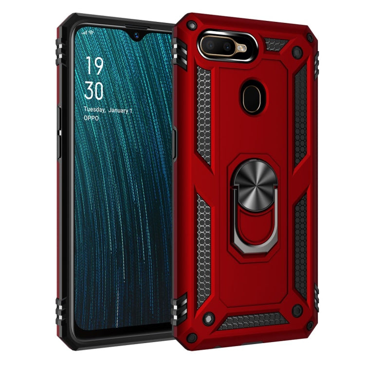 Red shockproof TPU + PC phone case with rotating ring holder and camera cutout
