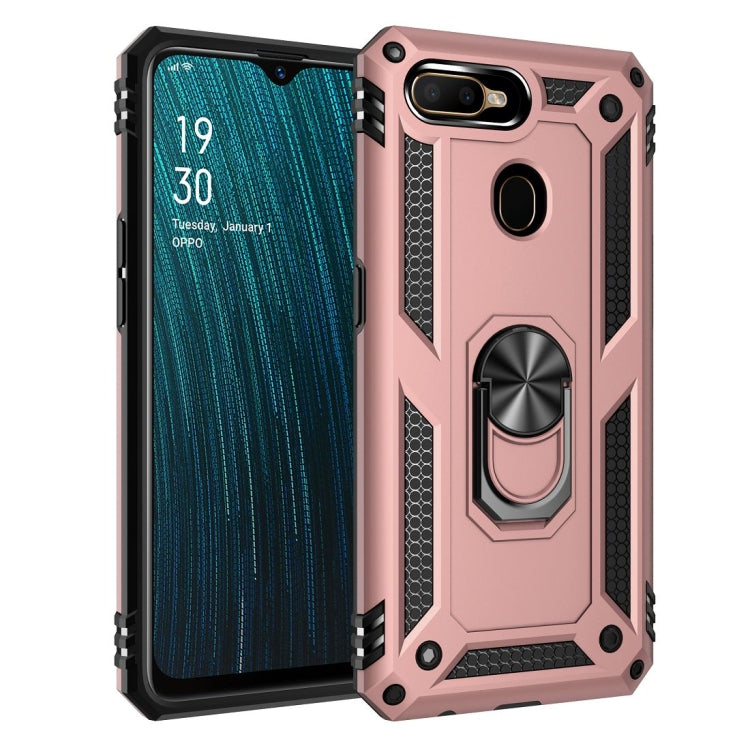 Rose gold shockproof phone case with rotating ring holder and raised camera cutout