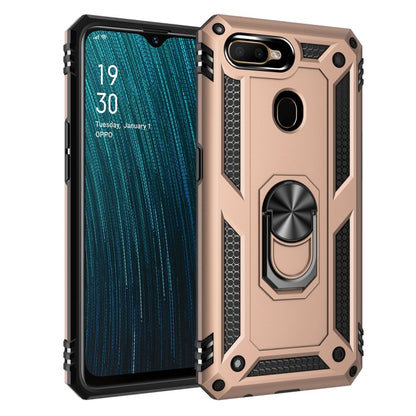 Light pink shockproof phone case with rotating ring holder and textured side grips