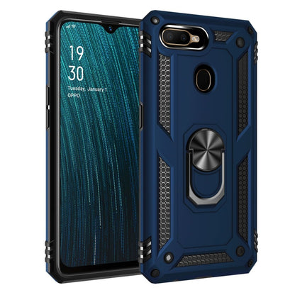 Blue shockproof TPU + PC phone case with rotating ring holder and camera cutout