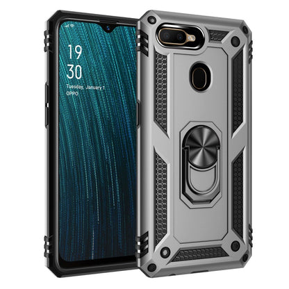 Silver shockproof phone case with rotating ring holder and textured grip sides