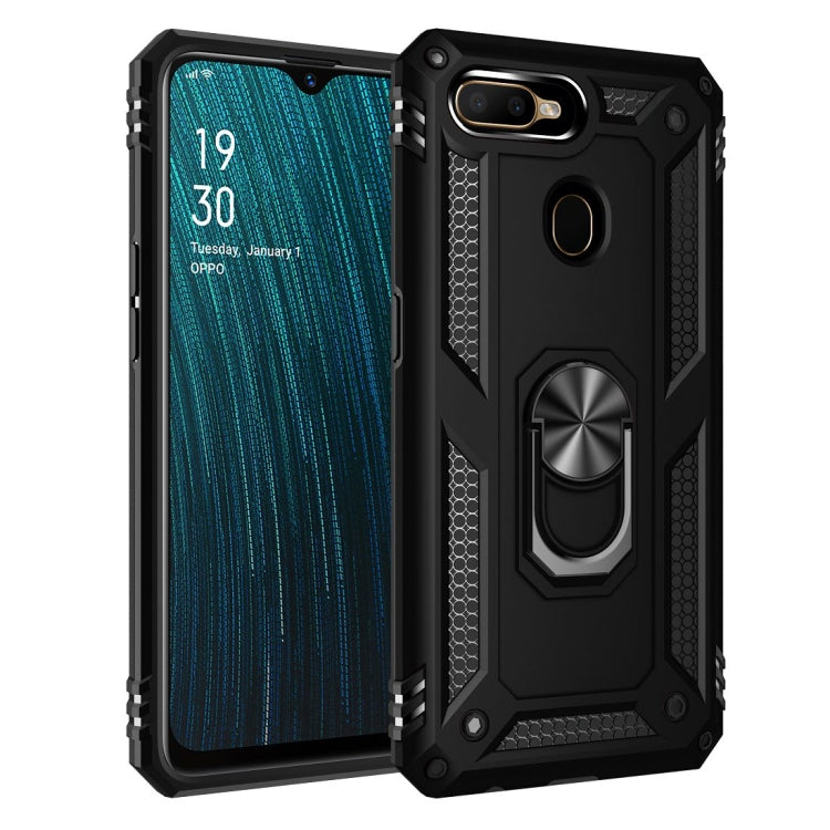 Black rugged shockproof phone case with rotating ring holder and camera cutout