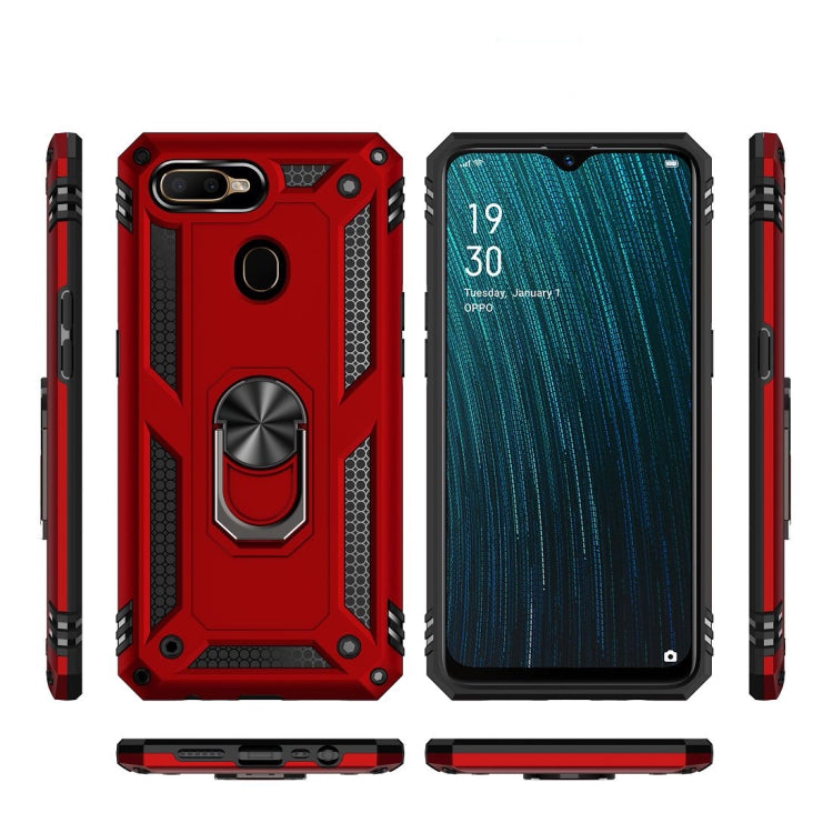 Red protective phone case and blue rugged case with rotating ring holder, side grips