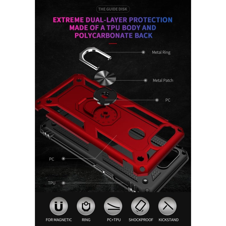 Red shockproof TPU + PC phone case with metal ring holder and kickstand base