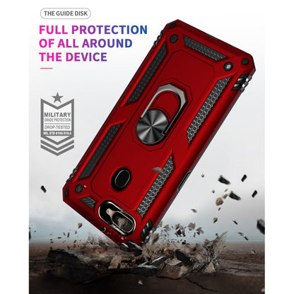 Red shockproof TPU+PC phone case with raised ring holder and camera, port cutouts