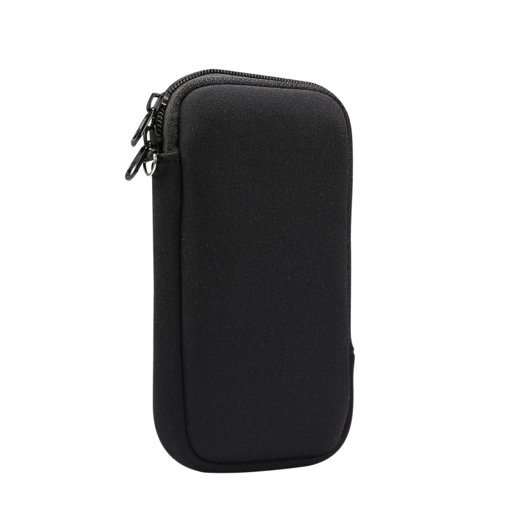 Black zippered padded phone storage case with metal zipper pulls.