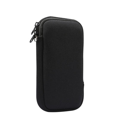 Black zippered padded phone storage case with metal zipper pulls.
