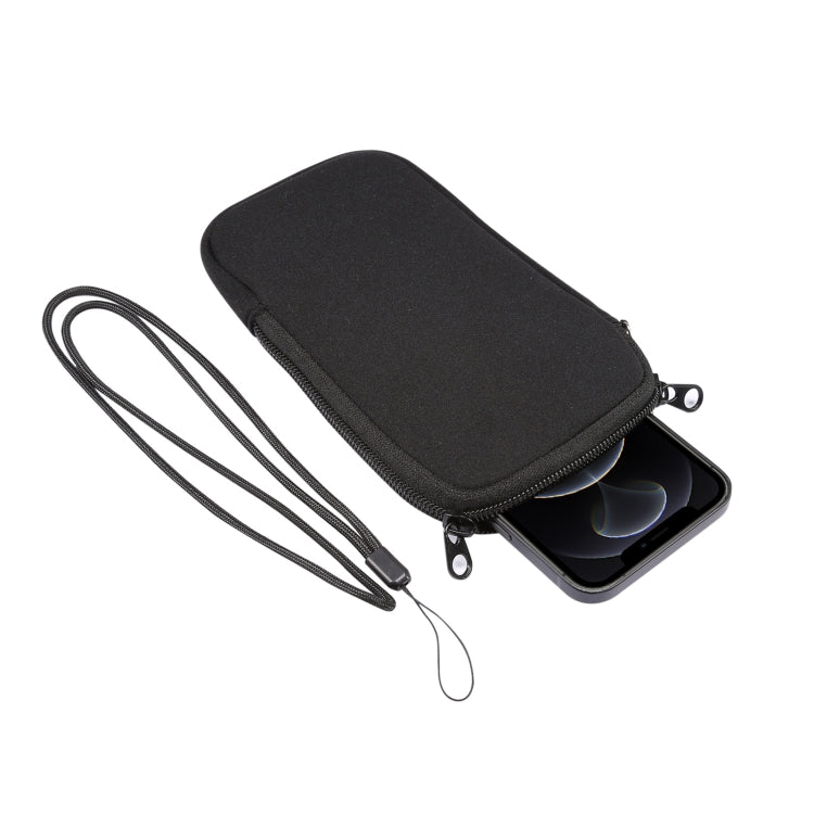 Black zippered phone case pouch with detachable lanyard cord loops.