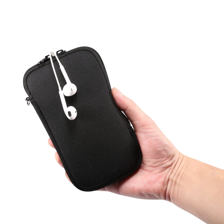Black padded phone case pouch with lanyard and zipper closure.