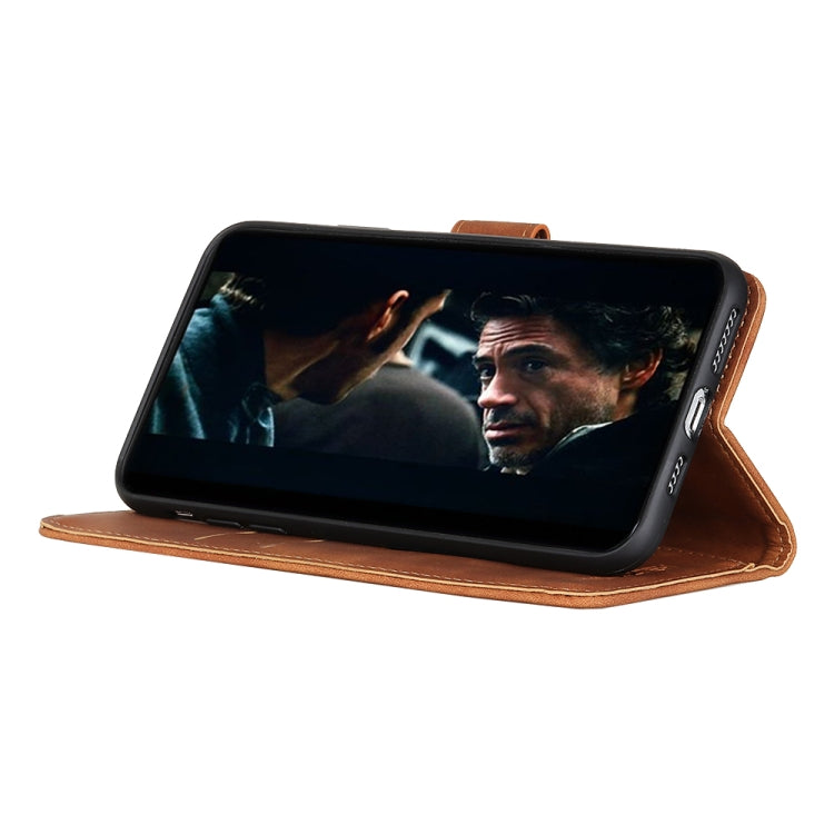 KHAZNEH brown flip phone wallet case with front cover folded for viewing