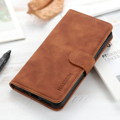 KHAZNEH brown flip leather-style case with stitched strap and bottom port cutouts