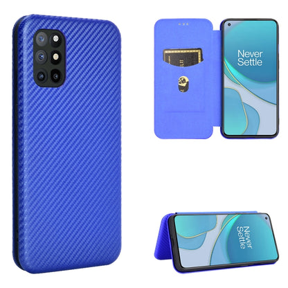 Magnetic flip phone case with carbon-fiber texture, card slot, royal blue.