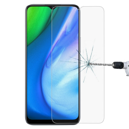 Clear tempered glass screen protector with curved edge over blue-green smartphone screen