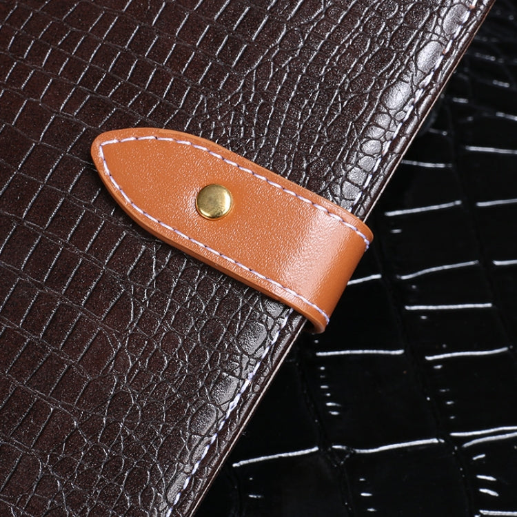Crocodile-texture leather wallet flip case with tan strap and gold snap closure