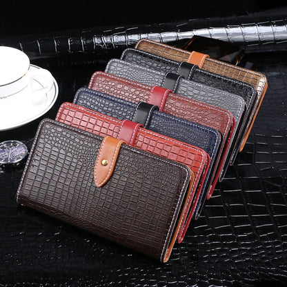 Crocodile-texture leather wallet flip case with card slots and centered flip cover