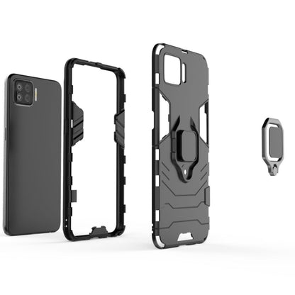 Shockproof phone case with magnetic ring holder, dark gray/black, front and back