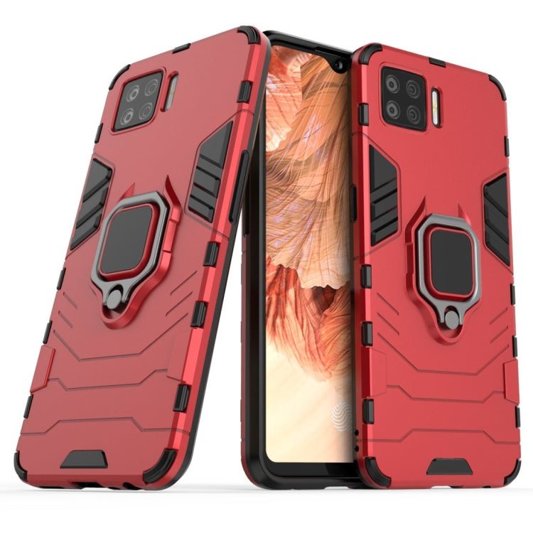 Shockproof phone case with magnetic ring holder, red and gray, for mobile phone