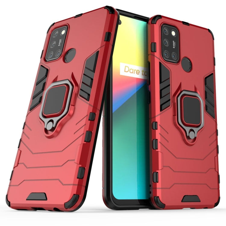 Red shockproof TPU case with magnetic ring holder and raised camera covers