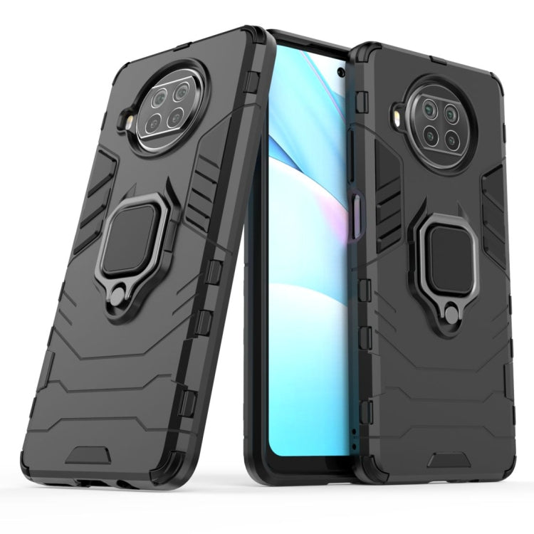 Dark gray shockproof TPU case with magnetic ring holder and raised camera covers