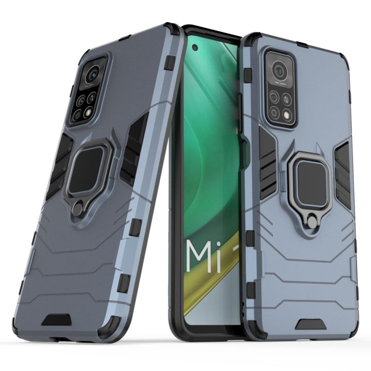 Light gray shockproof TPU case with magnetic ring holder and raised camera covers