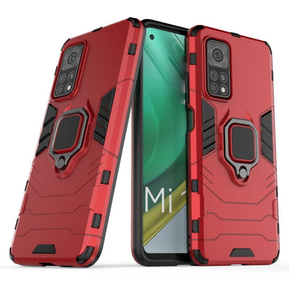 Red shockproof TPU case with magnetic ring holder, rugged grips, raised camera covers