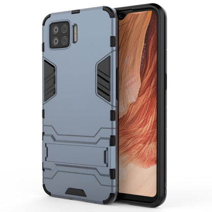 Navy blue rugged shockproof phone case with invisible holder, raised edges and camera cutouts.