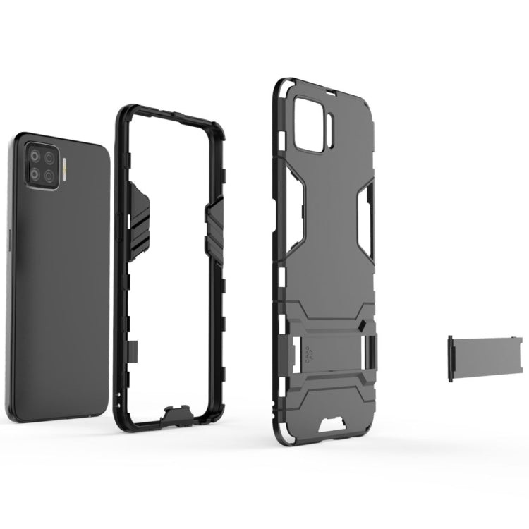Dark gray shockproof phone case with invisible holder, front and back covers shown.