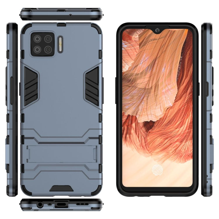 Navy blue shockproof phone case with invisible holder, back, sides, and front cover visible.