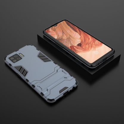 Navy blue rugged shockproof phone case with invisible holder, phone back and open frame shown.