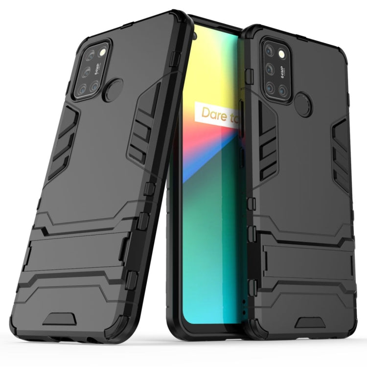 Black PC + TPU shockproof phone case with invisible holder, rugged bumper edges