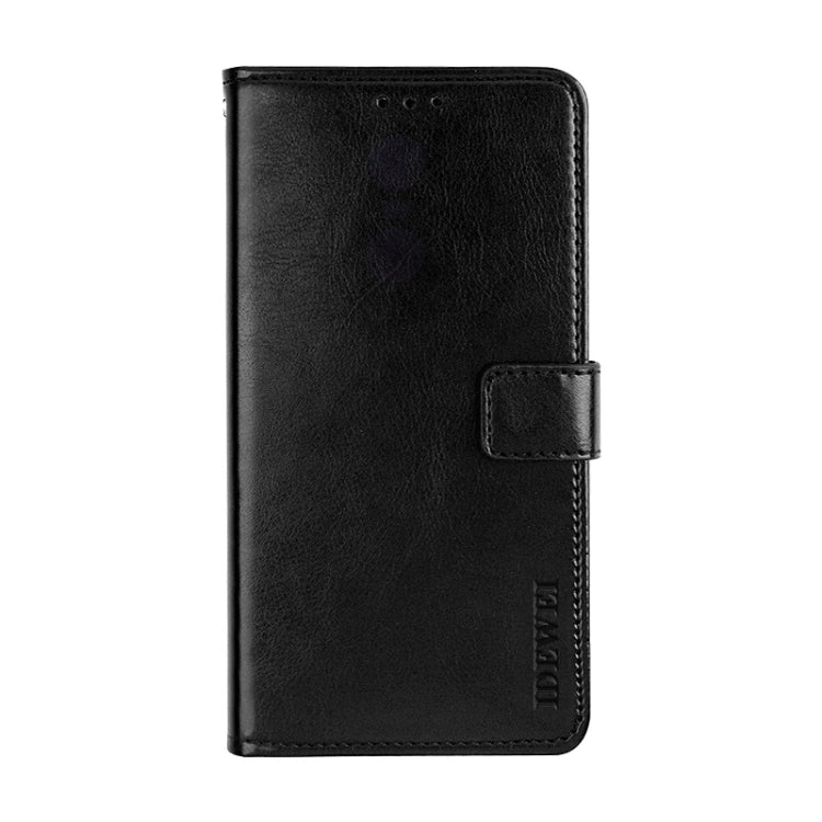 Black leather flip phone wallet case with magnetic buckle and card slots