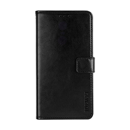 Black leather flip phone wallet case with magnetic buckle and card slots